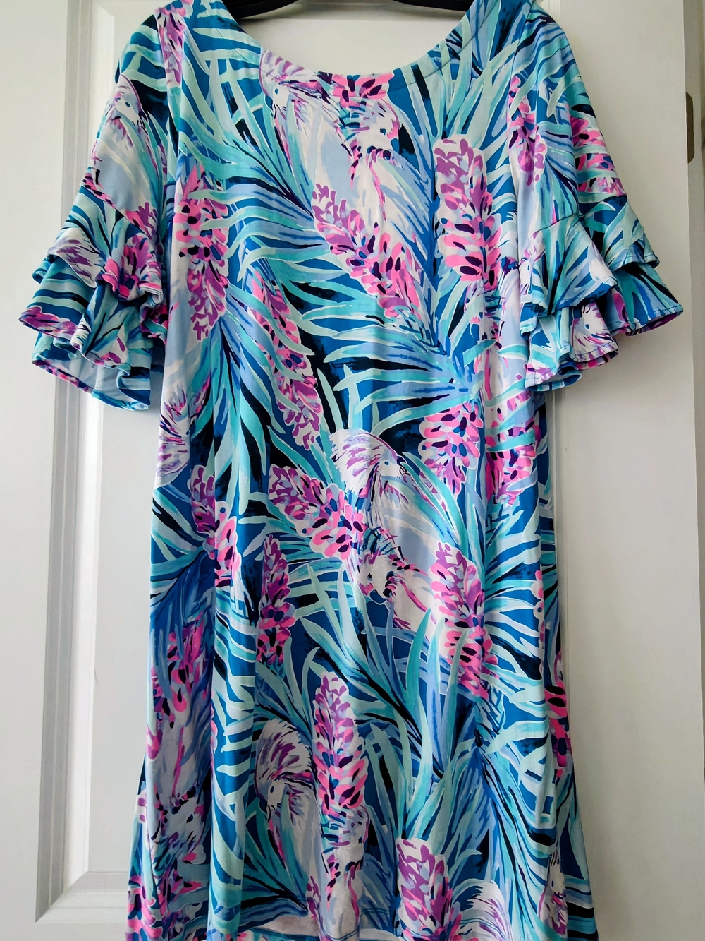 Lilly Pulitzer Aqua Blue Pink Tropical Print Dress